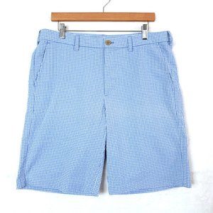 Izod Flat Front Casual Outdoor Gingham Plaid Golf Shorts Mens 34 Blue White